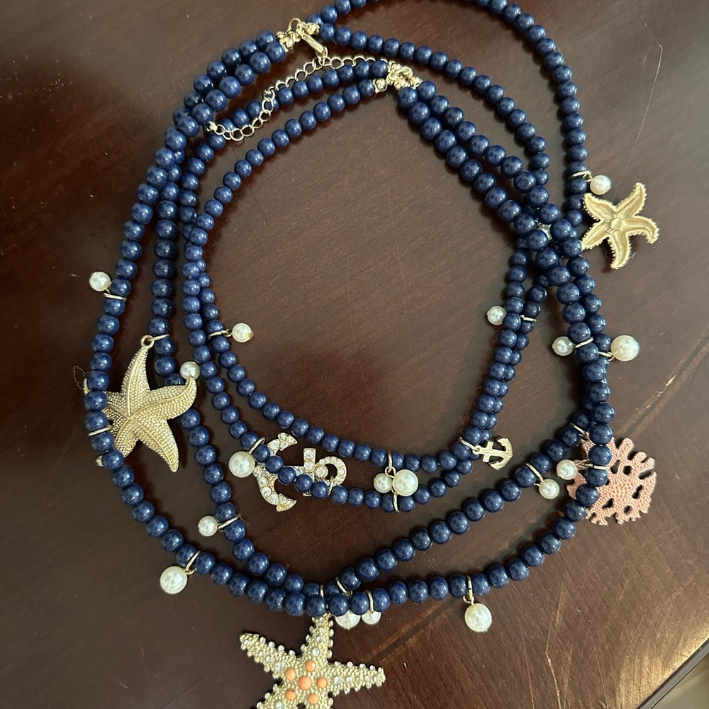H&M Blue and Gold Multi-Strand Necklace with Starfish Charms
